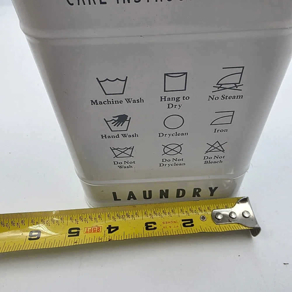 Farmhouse Metal Laundry Detergent Storage Tin Bin with Wood Handle Cream White
